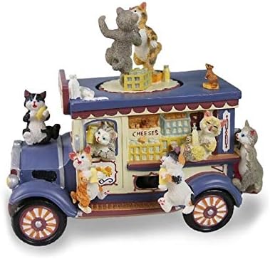 Lkyboa Cartoon Car Music Box смола Мачка танцување ротира музичка кутија нова година Божиќ роденденски подарок музички кутија кралица