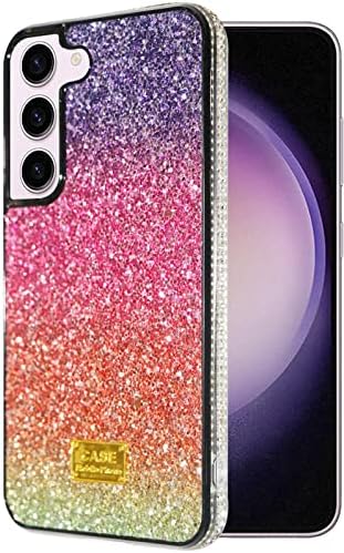 Umhlaba компатибилен со Samsung Galaxy S23 Case Sparkly Glitter Luxury Girly Women Cute Carte Cover Galaxys23 Gradient Rainbow
