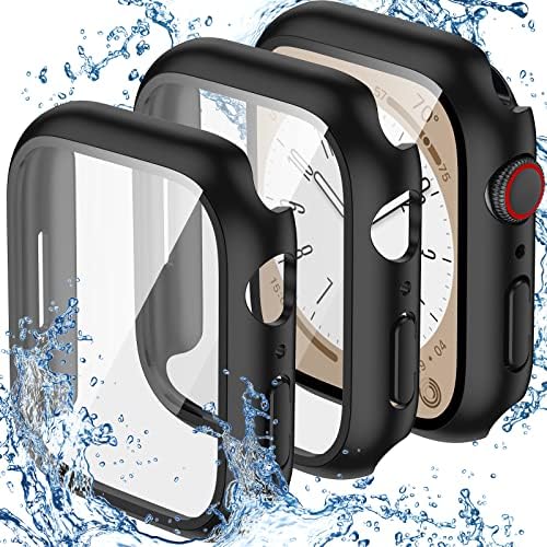 [3 пакет] Реплуто за водоотпорен Apple Watch Series 8 & Apple Watch Series 7 Ecter Ecter Case 41mm Case со вграден филм со калено стакло,