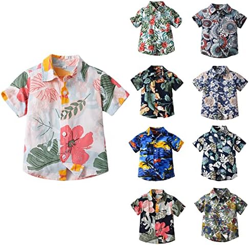Детско дете момче случајна облека со кратки ракави цветни маички летни кошула на плажа врвови модна облека облека
