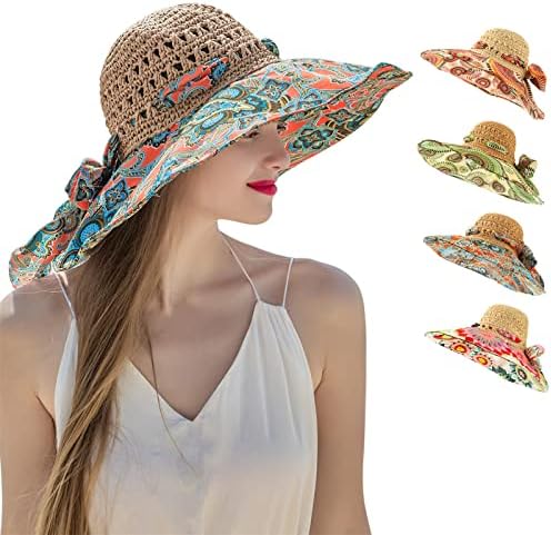 Боемски жени на Спенцијал, риболов капи, песочна плажа Сонце заштита од слама капа, пешачење за кајак лето разнобојни корпи буни капа