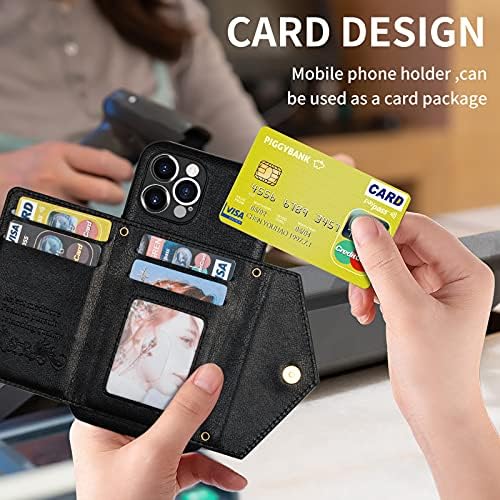 Szhaiyu паричник крст за iPhone 12 телефонски куќиште со држач за кредитна картичка за ленти, PU кожа заштитна чанта Зипер чанта Кик