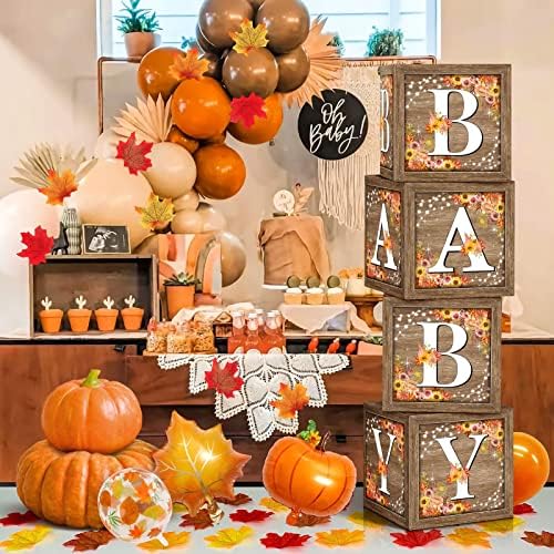 Есен тиква бебешки туш за декорација кутии за роденденска забава, цветни кутии за приказ, дрво жито бебе туш блокови Мала тиква 1 -ви неутрален