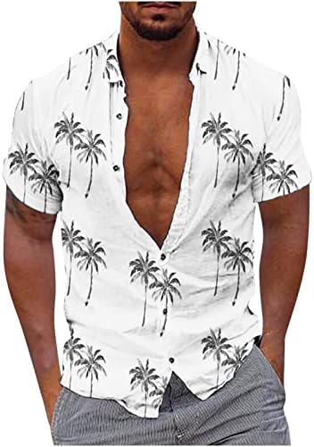 Менс Хавајски Одмор Кошула Мода Краток Ракав Копчето Надолу Алоха Тропски Печатени Летен Одмор Плажа Кошули Плус Големина