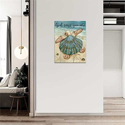 Lgihqey wallидна уметност на плажа, рустикална крајбрежна школка, слики wallид декор океан starвездена риба, богот на богот, вели дека сте врамени