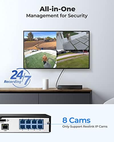Reolink безжичен систем за безбедност на домашни камери, 4PCS 1080p Camera Camera и 8CH NVR со хард диск 2TB, 24/7 континуирано снимање, ноќно