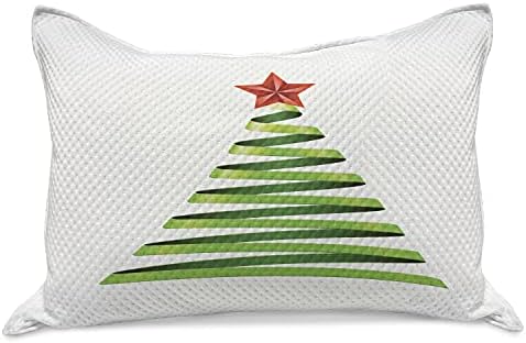 Ambesonne Christmas Knated јорган со ватенка, дизајн на лента со starвезда со дрво за новогодишно славење, стандардна покривка