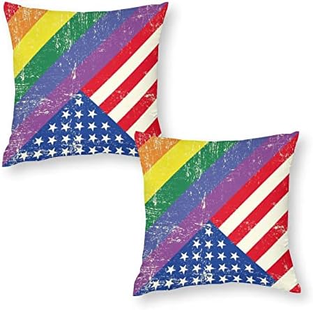 Мешано геј знаме со сет на американско знаме од 2 фрлања за фрлање перници за перници за перници за софа кауч спална соба