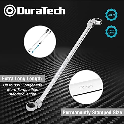 Duratech 12 * 13мм Екстра долга флексија-глава за трескање, метрички, CR-V челик
