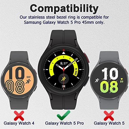 Miimall Bezel Edge компатибилен за Samsung Watch 5 Pro Bezel Ring, Galaxy Watch 5 Pro Case [не'рѓосувачки челик] [Анти-кора] [Тахиметарски