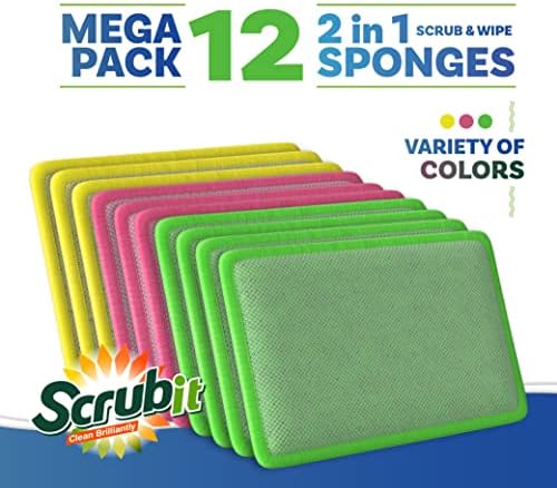 Чистење и избришете ги влошките за чистење [12 пакувања] - Scrubit Dual Endider Pard Pad и Sponge - Spongbing Spongbing Spongbing за садови,