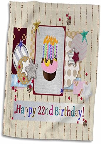 Колаж со starsвезди, cupcake и свеќа, среќен 22 -ри роденден - крпи