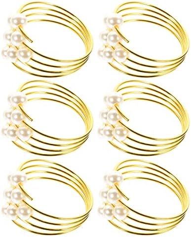 Upkoch гроздобер декор гроздобер прстени златни бисерни салфетки прстени сет: 6pcs бисер со монистра на салфетка спирална салфетка прстенка сервисери