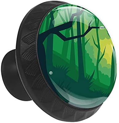 12 Парчиња Апстрактни Зелени Шумски Стаклени Копчиња за Фиоки за Комоди, 1,37 х 1,10 Во Тркалезна Кујнска Кабинет Повлекува За