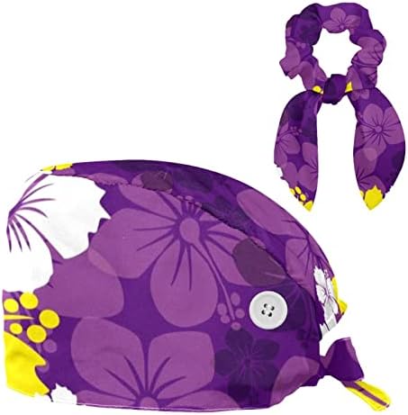 Тропски виолетова цветна цветна работна капачиња со копче за вртење на грбот со џемпер со џемпери и ласкава коса