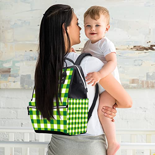 Торба за Пелени за Бебиња За Девојче, Темно Зелена Светло Зелена Карирана Шема Торби За Пелени За Мајчинство Со Голем Капацитет