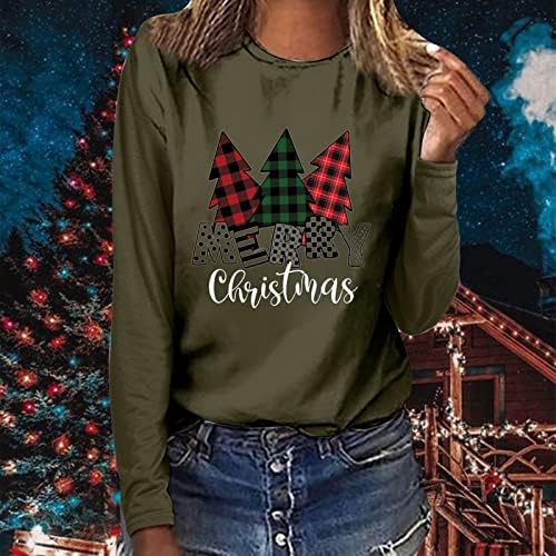 MRGIINRI 2022 Среќни Божиќни Дуксери За Жени Облечени Секојдневни Пуловери Со Пуловер Со Долги Ракави Новина Божиќно Печатење Лабави Врвови