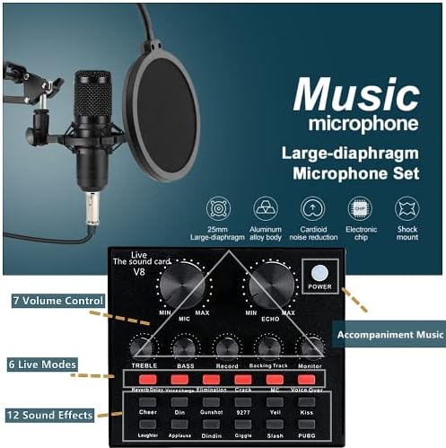 Пакет за опрема за подкаст, пакет на микрофон BM -800 кондензатор со менувач на глас, пакет за снимање во студио - пакет за микрофон