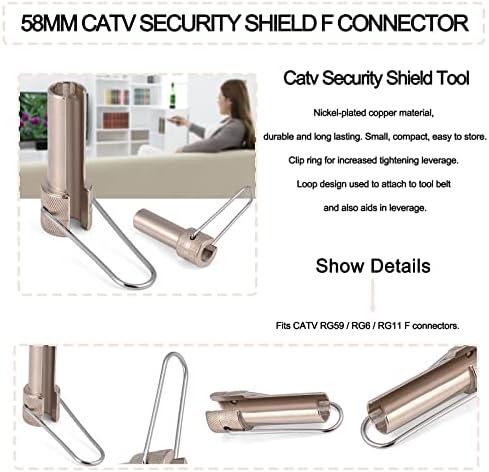 Kuidamos 58mm CATV Security Shield Shield Remange Shield Crung Tool со алатка за зафаќање на копчето, безбедносен штит f Coax кабелски конектор
