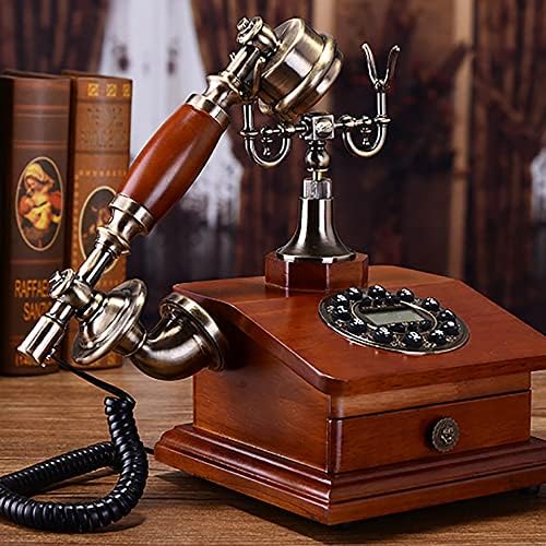 Антички телефон, дрвен гроздобер телефон со фиока, биро ретро фиксна телефон за хотелски хотелски канцелариски декор
