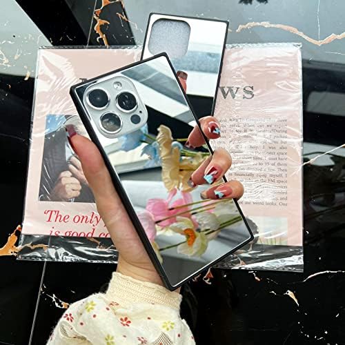 VAOXTY Компатибилен со iPhone 14 Pro Max Случај Квадратни Огледало Случај Симпатична За Жени Девојки Шминка Стакло Огледало Назад Дизајн