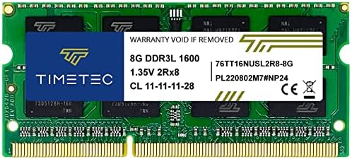 Timetec 8GB DDR3L / DDR3 1600MHz PC3L-12800 / PC3 - 12800 Non-ECC Unbuffered 1.35 V/1.5 V CL11 2Rx8 Двојна Ранг 204 Pin Sodimm