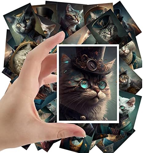 Големи налепници 24 компјутери надреалистички мачки мачки портрет гроздобер разгледници илустрации за книги за печатење препечатување
