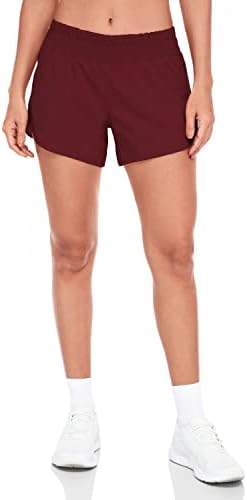 Heynuts Stride Stride Running Shorts за жени, средно половини атлетски шорцеви со странични џебни тренинзи со лагер 4 ''