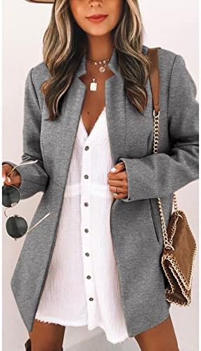 Prdecexlu канцеларија есенска јакна со долг ракав за дами салон долга полиестерска надворешна облека удобна истегнување цврста v џеб