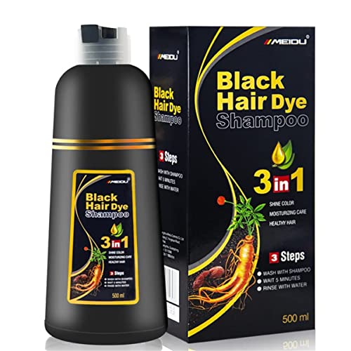 Црн инстант шампон во боја на коса за Гери коса - лесен шампон за боја на коса 3 во 1- сива покриеност - шампон за растителни боење за неколку минути за жени и мажи