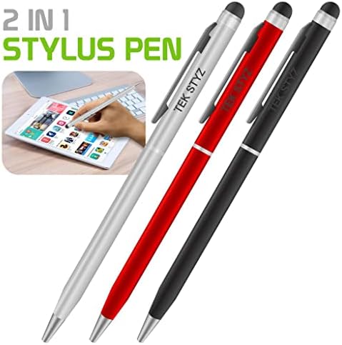 Pro Stylus Pen за Samsung Galaxy Tab активен со мастило, голема точност, екстра чувствителна, компактен формулар за екрани на допир [3 пакет-црно-црвен-силвер]