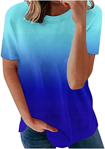 Женски врвови модни градиент печатени маици летни обични тркалезни маички за вратот лабава кратка ракав Туника Топ облечени блузи