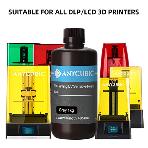 Смола на 3Д печатач на AnyCubic, 405Nm висока прецизност Брза лекување УВ фотополимерна смола за ЛЦД 3Д печатење, сива 1 кг