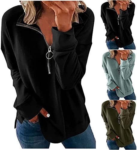 Женски каузален 1/4 поштенски пуловер жена долга ракав лапел јака Туника џемпери цврста активна облека за трчање блуза