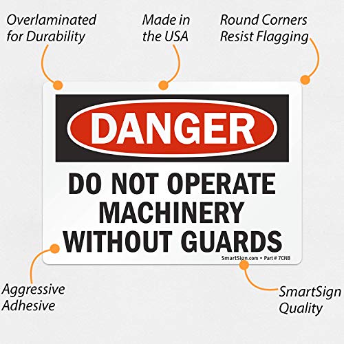 SmartSign „Опасност - не работи машини без чувари“ етикета | 3,5 x 5 ламинат винил