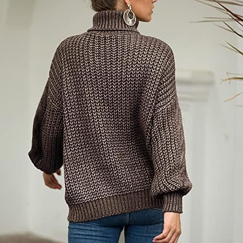 Женски џемпери за женски од 2022 година со долги ракави, лежерен лабав бучен кабел плетен пулвер џемпер џемпер на врвови на врвови