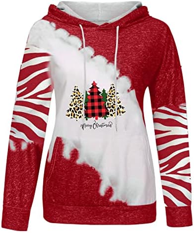 Женски модни божиќни хулатори за влечење на качулка, хасма дрво џемпершир, врвен зебра лента со долги ракави блуза