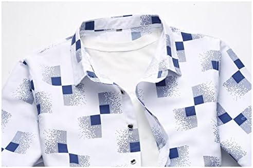 Moseеке-ДГ мажи со долг ракав мозаик печатен фустан кошула удобност карирана графичка копче надолу, лежерна јака од јака врвови кул блуза