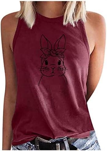 Велигденски резервоар врвот за жени секси маица без ракави, симпатична животинска графичка маица, кошула околу вратот минималистичка елек
