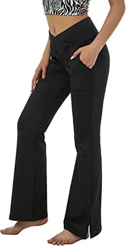 Bankbo жени со високи половини од половината од растојание од половината, панталони за вежбање, црни тренинзи, со џеб, со исечени полите