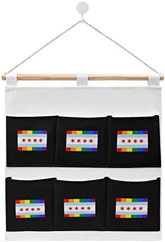 Чикаго Гордост Знаме Ѕид Плакарот Виси Торба За Складирање 6 Џебови Лен Памук Над Вратата Организатор Торбички За Спална Соба Бања