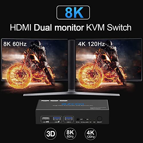 USB 3.0 KVM Прекинувач HDMI Двоен Монитор 2 Компјутер 4K 120Hz 8K VRR G/Синхронизација Atmos HotKey Toggle IR Далечински - KVM Продолжување