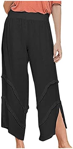 Женски бохо широки панталони за нозе трендовски високи половини од страната на половината, разделени палацо панталони за одмор плажа