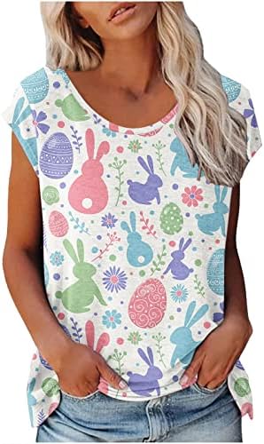 Велигденски кошули за жени смешни лажички капачиња за вратот на вратот маички Обични симпатични зајаче јајца за печатење на тимови