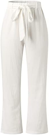 Zdferенски женски памучен постелнина за лепење панталони со еластична половината на глуждот, панталони, обични панталони со џебови