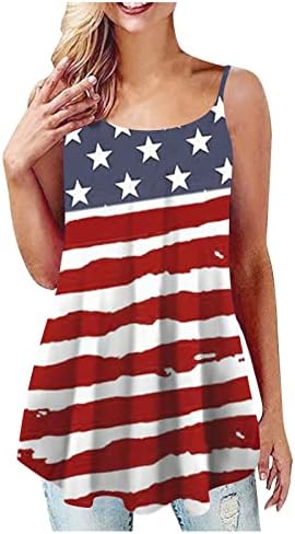 Проток на резервоарот за жени 4 -ти јули во САД, знамето за знаме за печатење Ками елек шпагети каиш скриен стомак камизол фустани