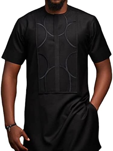 Африканска машка облека за облека со кратки ракави за кратки ракави и панто -обична костум 2 парчиња Дашики Трака за тренерки