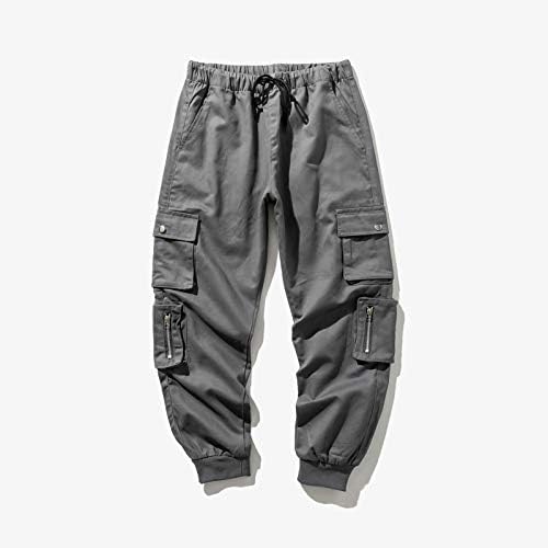 Машки машки панталони за влечење на машка, целосна еластична половината лабава лесна работна облека мода патент џебови мало стапало