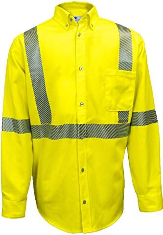 Национална безбедносна облека SHRTD3C33XRG FR Ultrasoft HI Vis Class 3 Работна кошула, 3x-LARGE, флуоресцентно жолто