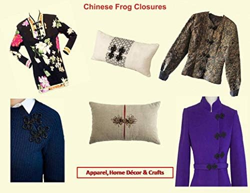 Шие трендц-визии Трими Рачно изработени кинески жаби затворање-црна боја/беж/злато-3,5 x1.75 -Дабел три цвет од јамка-1 пар/pk